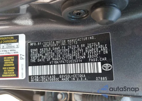 2014 Toyota Camry Se z USA, uszkodzony, nr VIN 4T1BK1FK7EU025314